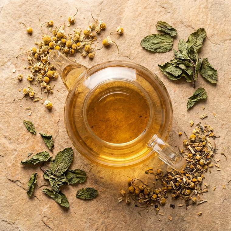 Herbal tea and dried flowers