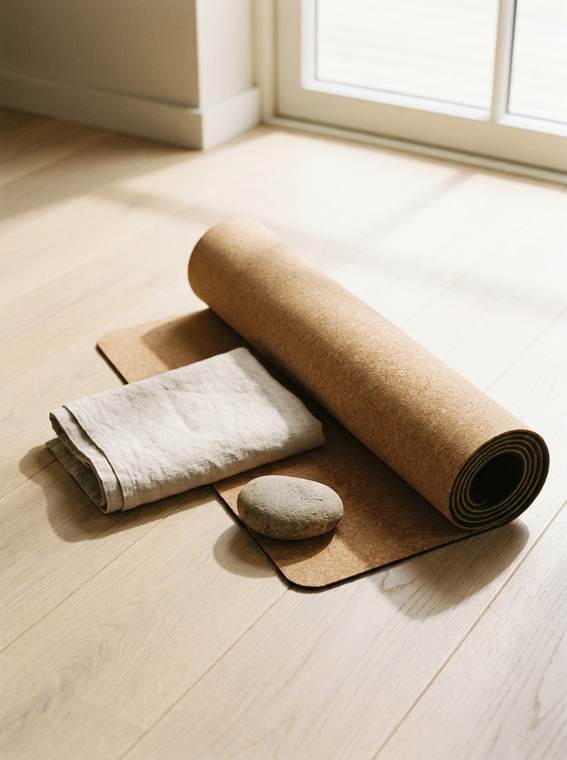 A yoga mat and linen in morning light