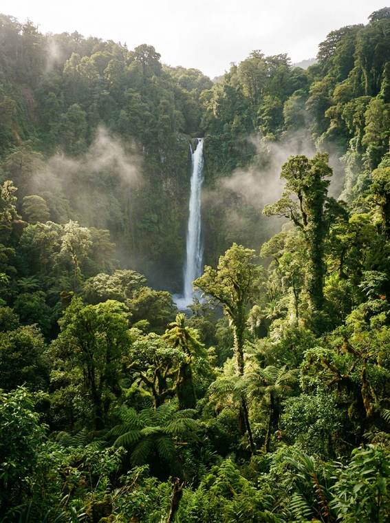 A waterfall in a green valley